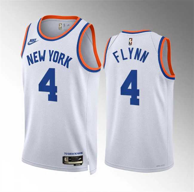 Men's New Yok Knicks #4 Malachi Flynn White 2021-22 City Edition Stitched Basketball Jersey Dzhi